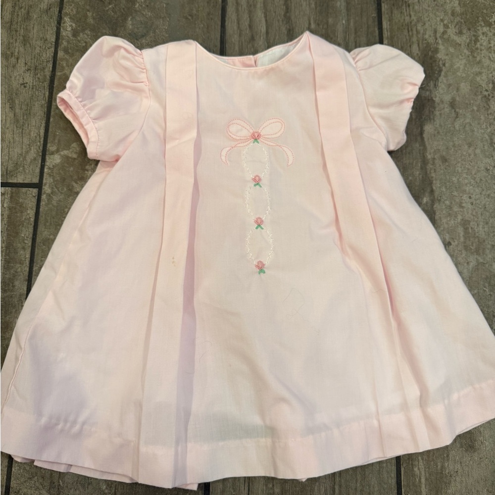 Anavini Pink Baby Dress with Embroidered Bow